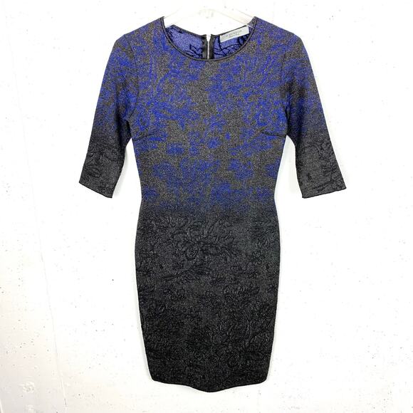D. Exterior Womens Jacquard Bodycon Dress Poly Viscose Black Blue Size Small - Picture 1 of 11